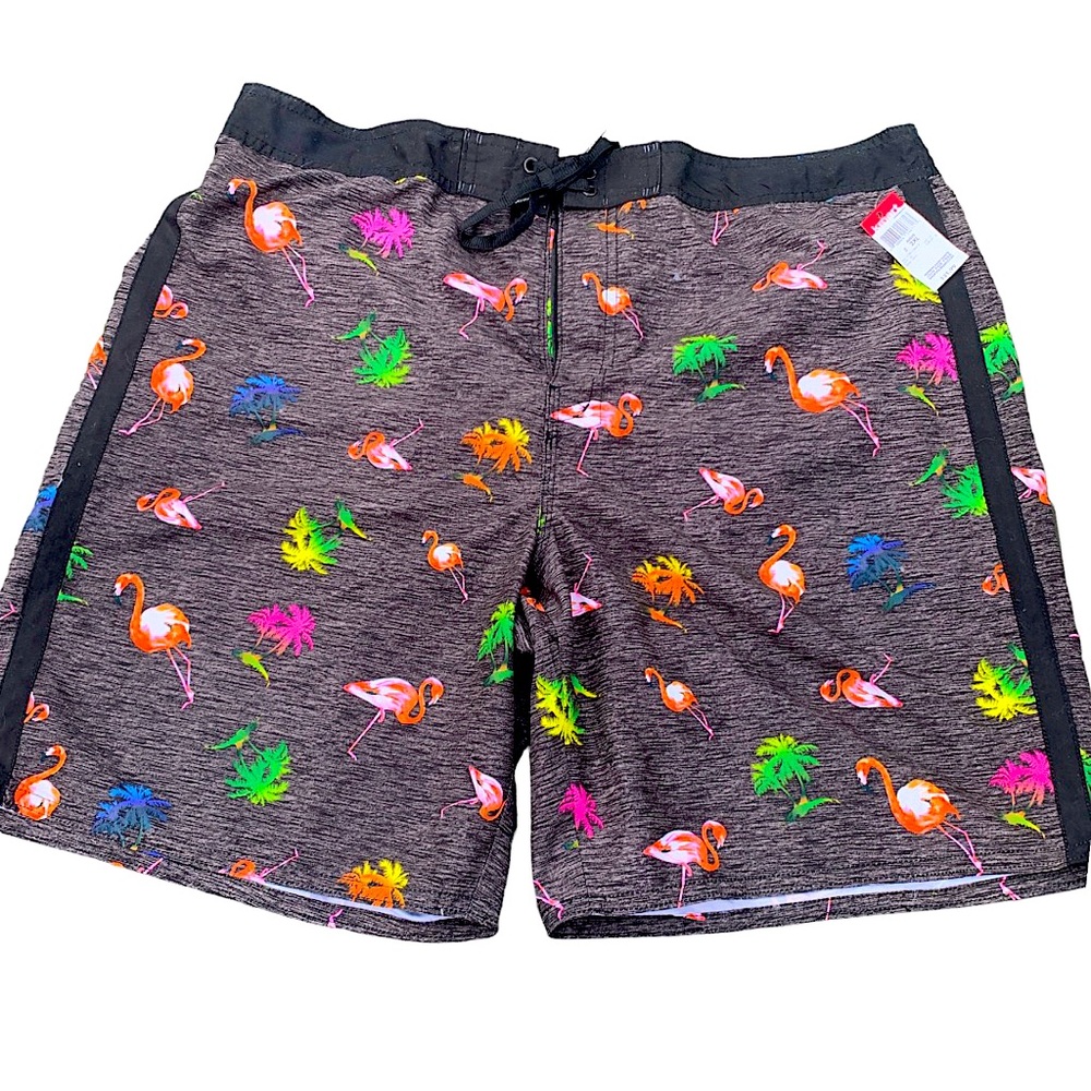 NEW Joe Boxer mens Swim Trunks Flamingo Board Shorts Sz 2XL Mesh Line pockets.